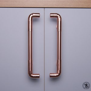 Handmade Copper Cabinet Handles: Satin Polished, Modern Hardware (Pair)