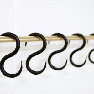 Hand Forged Black Iron &#39;S&#39; Hooks: Rustic Kitchen Utensil Hangers (Set of 5)