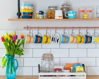 Copper Utensil Rail: Yorkshire Kitchen Pot Rack with Brass Mounts