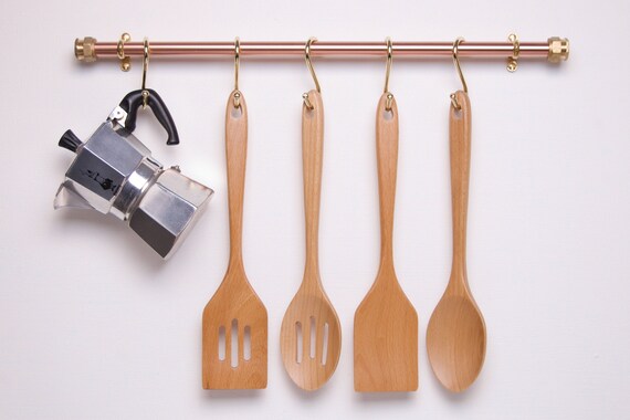 Copper And Brass Kitchen Utensil Rail Utensil Holders Etsy