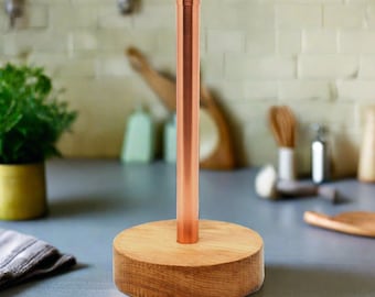 Soporte para rollo de cocina de cobre y roble / Soporte para toallas de papel