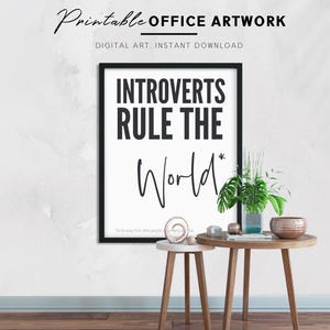 Introverts Rule the World Printable Wall Art, Funny Poster, Cubicle and Office Digital Art, Cute Desk Accessories and Artwork, Quote Print