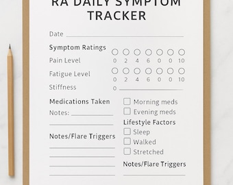 Afdrukbaar RA-symptoomtracker | Dagelijks logboek reumatoïde artritis | Pdf direct downloaden