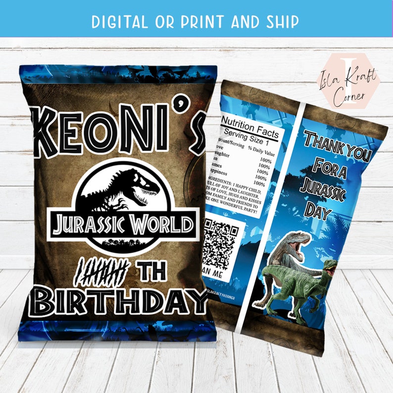 Jurassic World Chip Bags/ Favor Bags/dinosaur Chip Bags/jurassic World