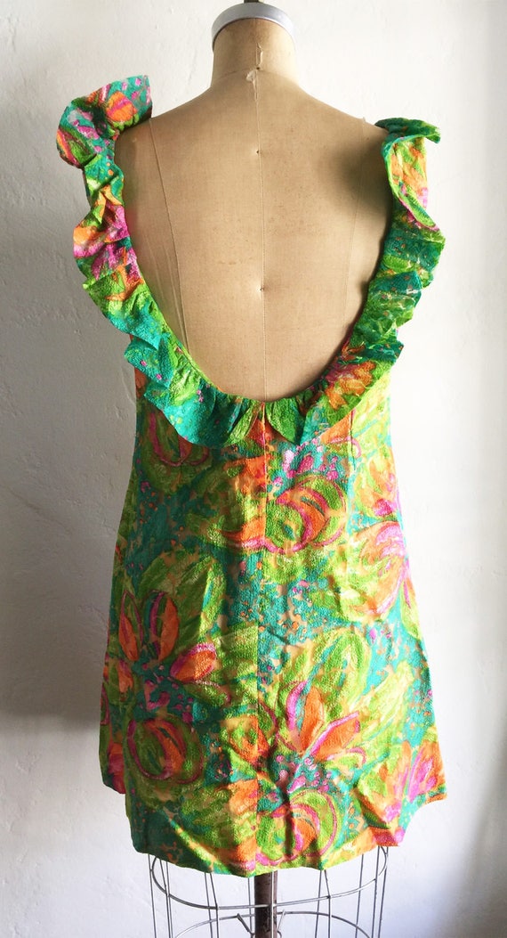 1980s Vintage Floral Burnout Shift Dress Great Low