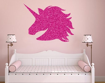 Glitter Unicorn Wall Decal, Large Unicorn sticker, Unicorn wall sticker, glitter decals, shiny decal, girls bedroom decal, nursery decal.
