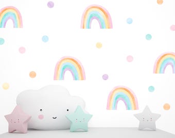 Aquarell Regenbogen Wandtattoos: Polka Dot Kinderzimmer Dekoration