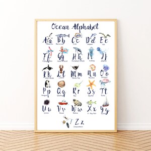 Alphabet poster print, Space themed alphabet poster, Vehicle alphabet print, Ocean alphabet poster, ABC nursery wall art, Educational poster Ocean