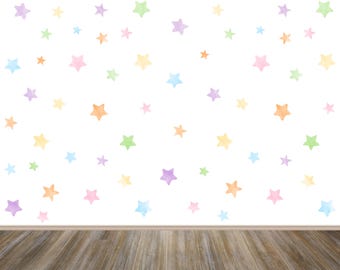 水彩画風星型ウォールステッカー：パステルカラーの子供部屋用デコレーション、100枚入り