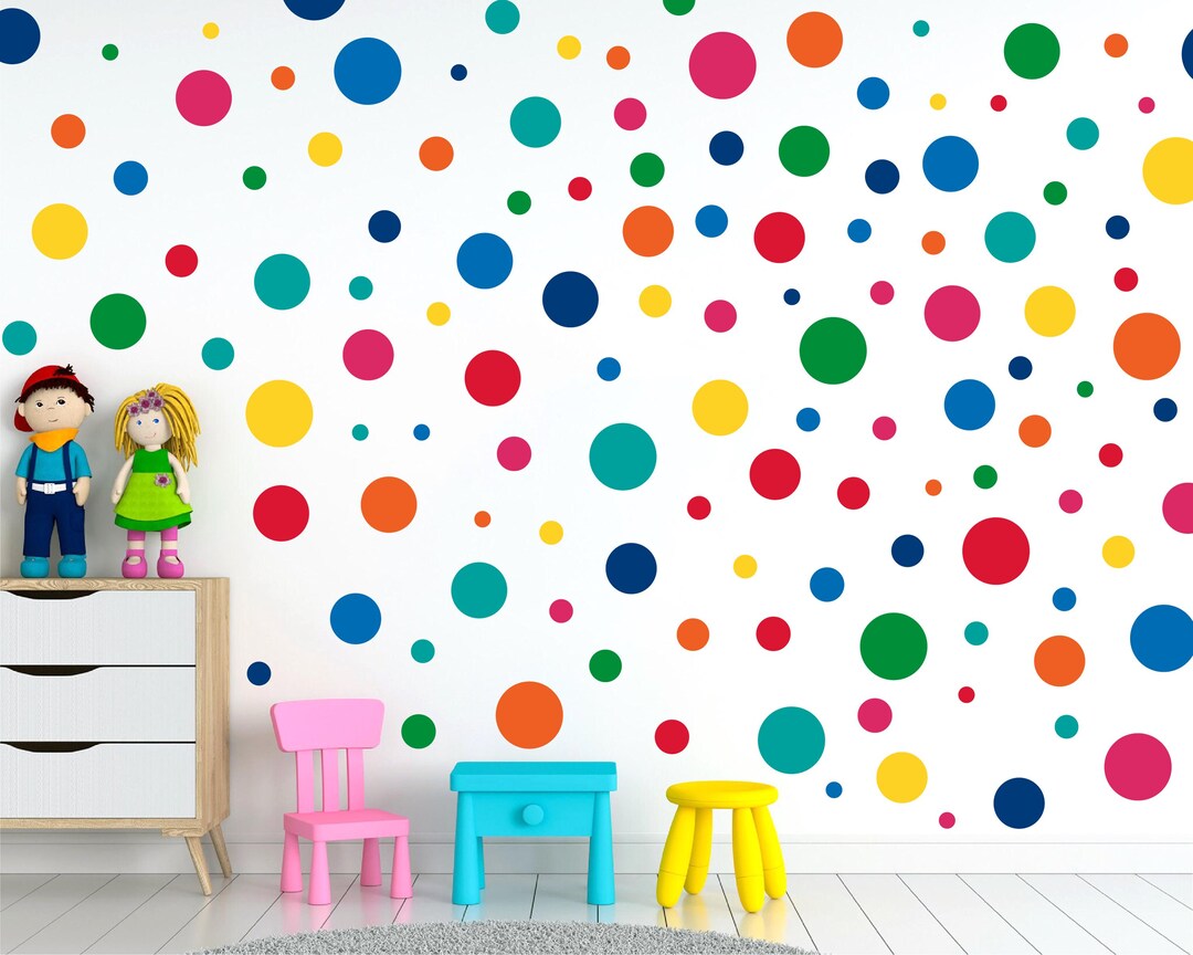 Pack of 64 Large Polka Dot Wall Decals, Rainbow Nursery Stickers, Kids ...