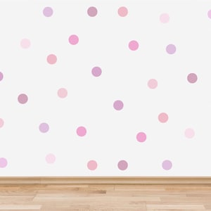 Pink and Purple polka dot wall stickers, Pastel Pink baby girl nursery wall decals, Lilac girl room decor idea, Violet nursery spot stickers