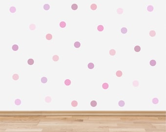 Pink and Purple polka dot wall stickers, Pastel Pink baby girl nursery wall decals, Lilac girl room decor idea, Violet nursery spot stickers