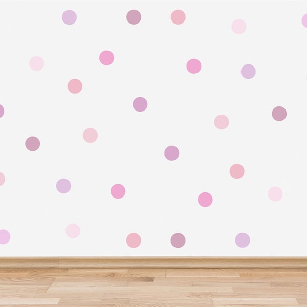 Pink and Purple polka dot wall stickers, Pastel Pink baby girl nursery wall decals, Lilac girl room decor idea, Violet nursery spot stickers