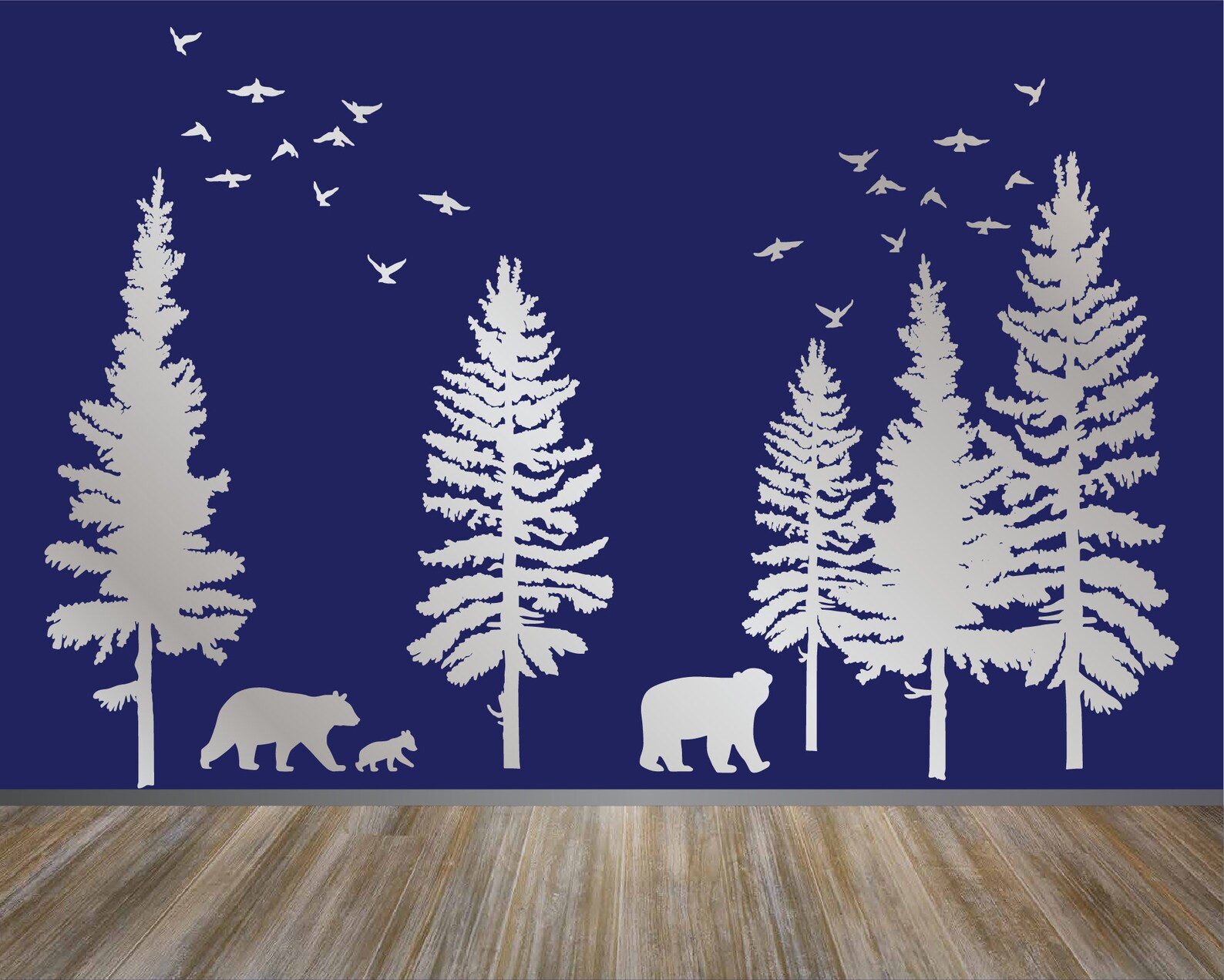 Woodland Nursery Wall Decal Pine Tree Wall Decal With Bears Etsy