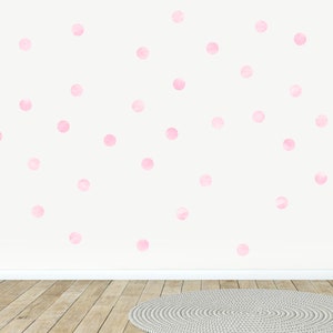 Pack of 40 Pink Watercolour Polka Dot Wall Stickers, Blush Pink Wall Stickers for Kids Room, Pastel Pink Nursery Decor, Playroom Polka Decor