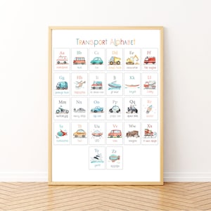 Alphabet Posterdruck, Weltraum Alphabet Poster, Fahrzeug Alphabet Poster, Ozean Alphabet Poster, ABC Kinderzimmer Wandkunst, Lernposter,