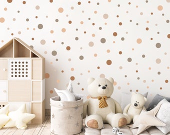 Pack of 160 Polka Dots Nursery Wall Stickers, Beige Cream Baby Room Wall Decals, Earth Tones Playroom Decor, Scandinavian Spot Wall Stickers