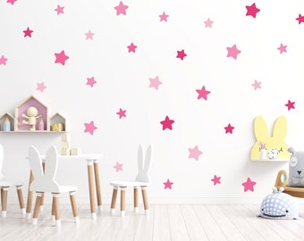 80 Star Wall Decals, Pink Star Wall Stickers, Nursery Peel and Stick Wall Decals, Kids Room Decor, Playroom Wall Art, Girl Room Decor Idea
