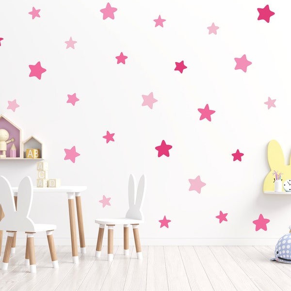 80 Star Wall Decals, Pink Star Wall Stickers, Nursery Peel and Stick Wall Decals, Kids Room Decor, Playroom Wall Art, Girl Room Decor Idea