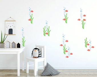 Fish Underwater Pattern, Fish Pattern Wall Stickers, Aquarium Wall Decal, Kids Room Wall Decal, School of Fish Decals for Nursery Wall Decor