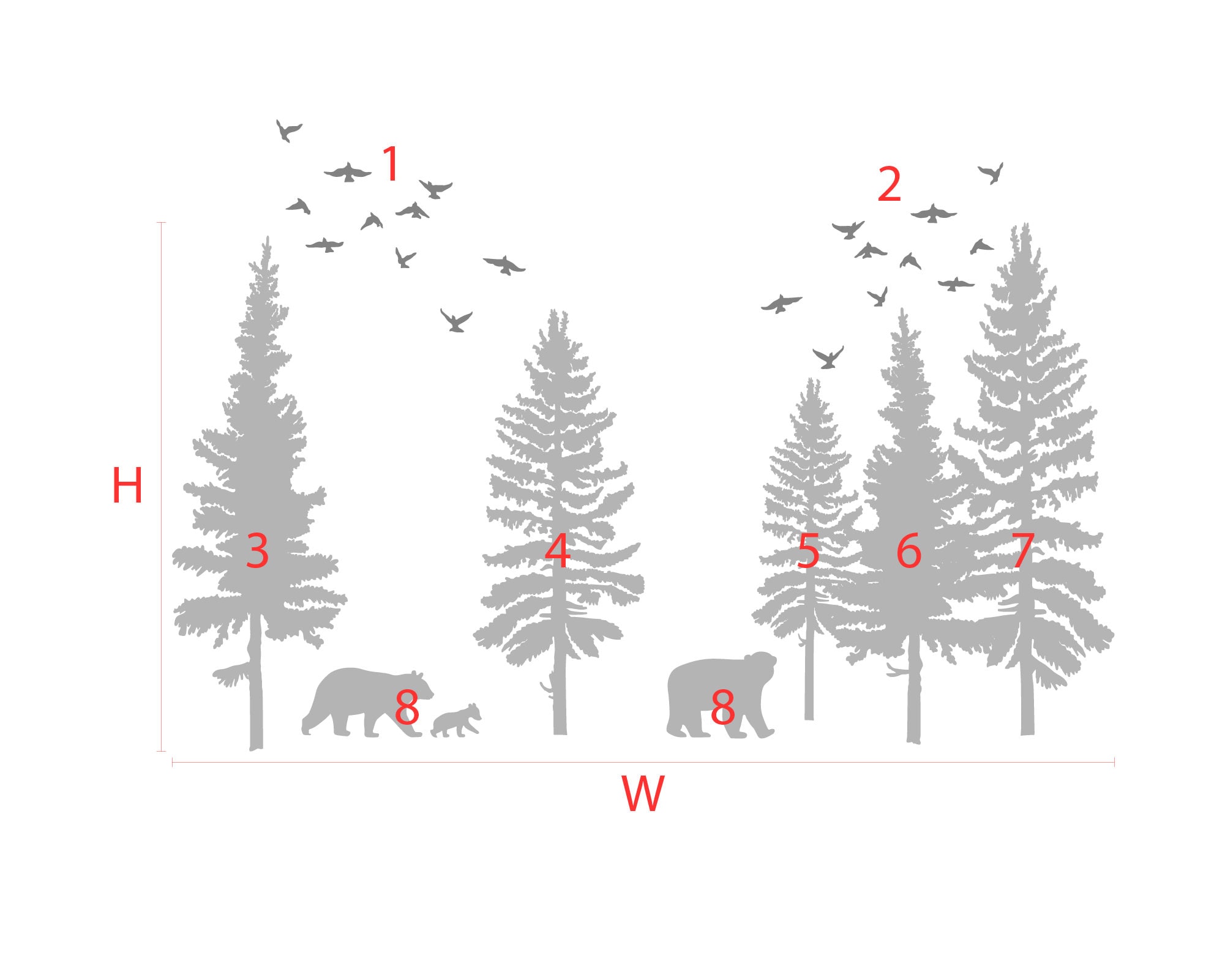 Woodland Nursery Wall Decal Pine Tree Wall Decal With Bears Etsy UK