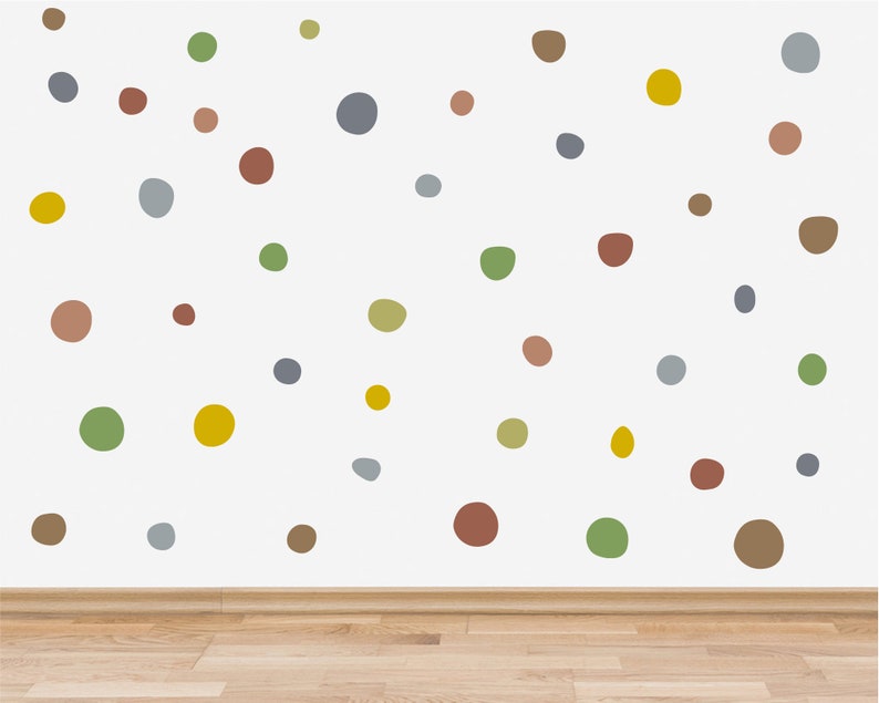 Boho Polka Dot Wall Stickers, Bohemian Style Neutral Rainbow Hand Drawn Polka Dots Wall Decals, Boho Pattern Nursery Wall Decor, Kids Room Palette 5