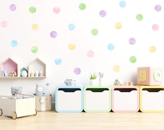 Pastel Rainbow Watercolour Polka Dots Wall Decals, Confetti Wall Stickers, Girl Room Stickers, Pastel Rainbow Nursery Decor, Playroom Decor