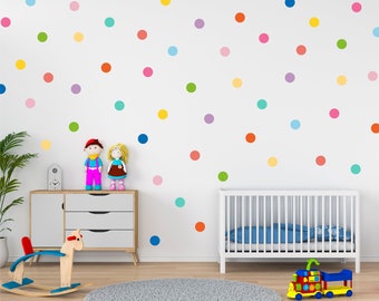 Pack of 65 rainbow polka dot stickers, Playroom spot decals, Nursery rainbow wall stickers, Kids room wall stickers, Baby room decor idea