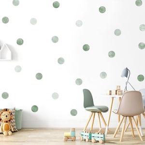 Sage Green Watercolour Polka Dot Wall Stickers, Green Ombre Watercolour Nursery Wall Decals, Shades of Mint and Moss Green Kids Room Decor