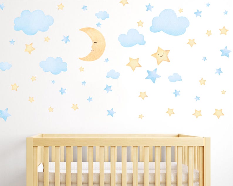Watercolor Moon and Stars Wall Decals: Nursery Decor Stickers - Etsy