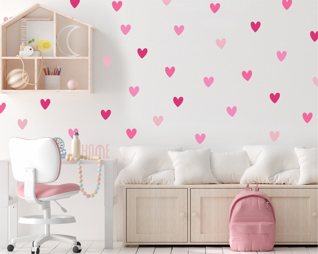 96 Heart Wall Decals Pink Heart Wall Stickers Nursery Peel Etsy