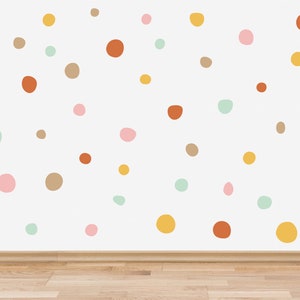 Boho Polka Dot Wall Stickers, Bohemian Style Neutral Rainbow Hand Drawn Polka Dots Wall Decals, Boho Pattern Nursery Wall Decor, Kids Room Palette 4