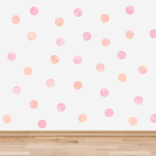 Salmon Pink Watercolor Polka Dots Wall Decals Pink and Coral Etsy