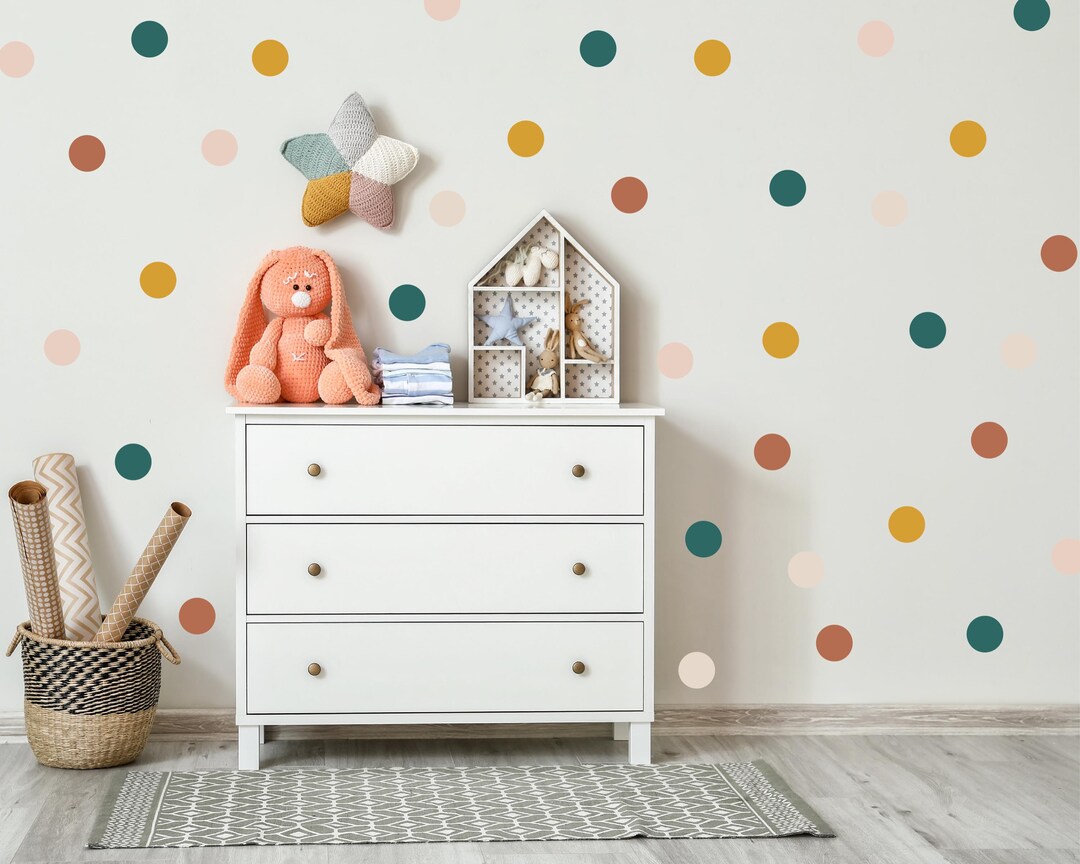 Boho Polka Dot Wall Decals: Neutral Nursery Decor, 40 Fabric Stickers ...
