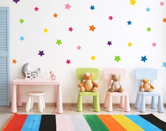 Pack of 80 colourful star stickers, Rainbow star wall decals, Irregular shaped star wall stickers, Multi-colour kids room wall decor