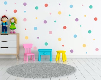 Pastel polka dots rainbow wall stickers for kids room, Rainbow spots pastel wall stickers for nursery, Circles decor playroom wall stickers