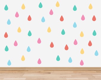 Colourful Raindrop Stickers, Rainbow Nursery Raindrops Wall Decals, Raindrop Confetti Stickers, Rain Drops Wall Art, Raindrop Window Decals