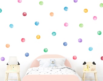 Watercolour Rainbow Polka Dot Wall Decals, Colourful Nursery Wall Stickers, Kids Room Decor, Playroom Confetti Wall Art