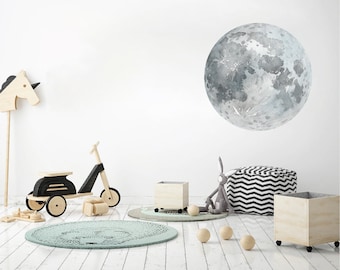 Watercolor Full Moon Wall Decal: Blue & Grey Nursery Decor