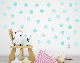 Mint Green Watercolour Polka Dots Wall Decals, Mint Green Girl Room Wall Stickers, Soft Green Nursery Decor, Pastel Green Playroom Decor