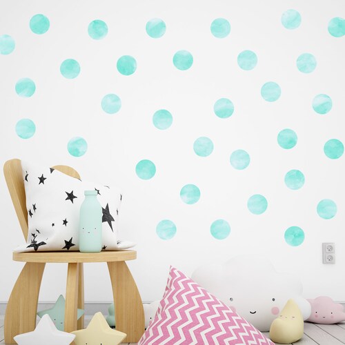 Mint Green Watercolour Polka Dots Wall Decals Mint Green Girl Etsy