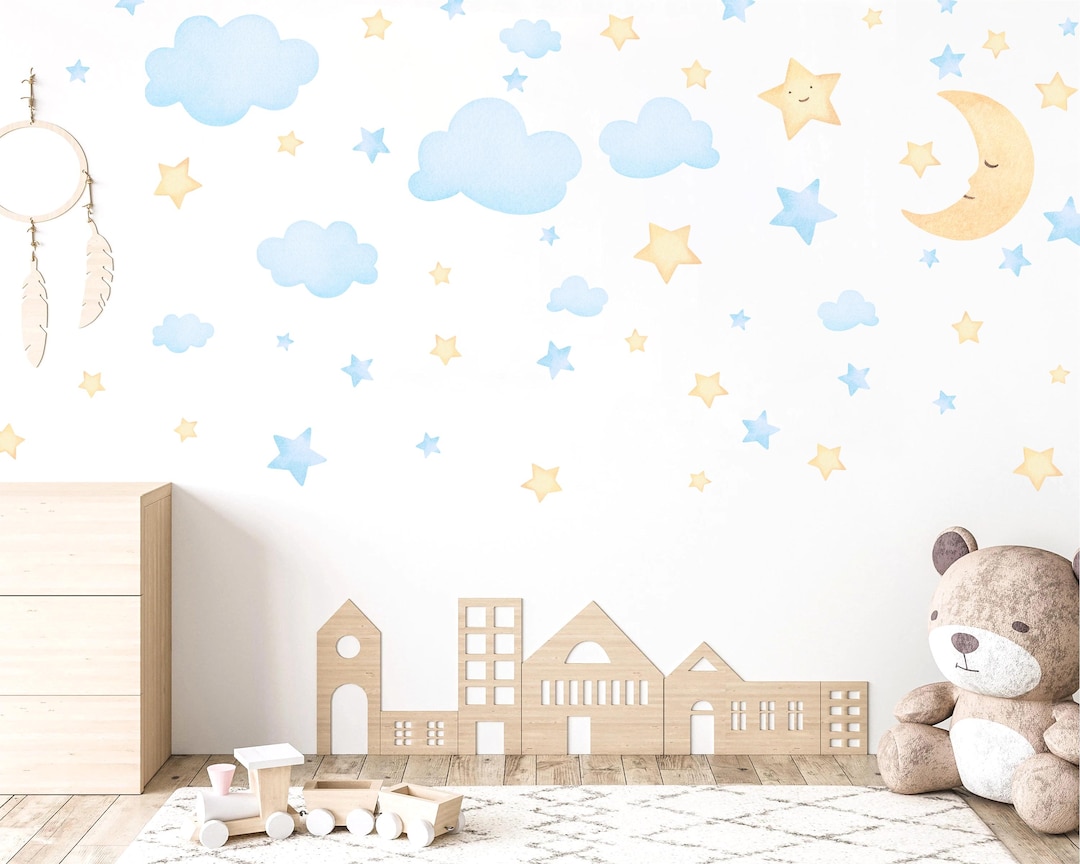 Watercolor Moon and Stars Wall Decals: Nursery Decor Stickers - Etsy