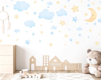 Watercolor Moon and Stars Wall Decals: Nursery Decor Stickers