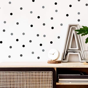 200 kleine schwarze und graue Polka Dots Wandaufkleber, 1 Zoll, Polka Dots Kreis Wandaufkleber, moderne Wandaufkleber, Kinderzimmerdeko