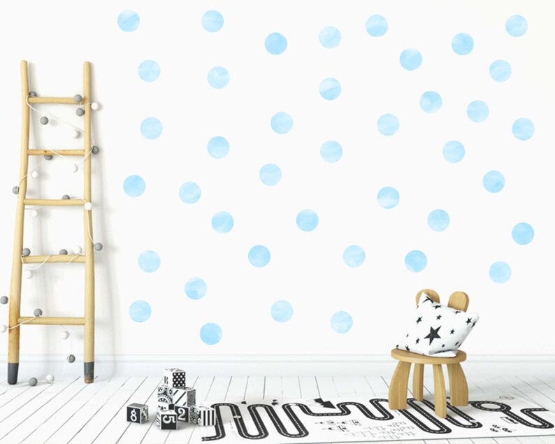 Light Blue Watercolour Polka Dots Wall Decals Soft Baby Blue Etsy