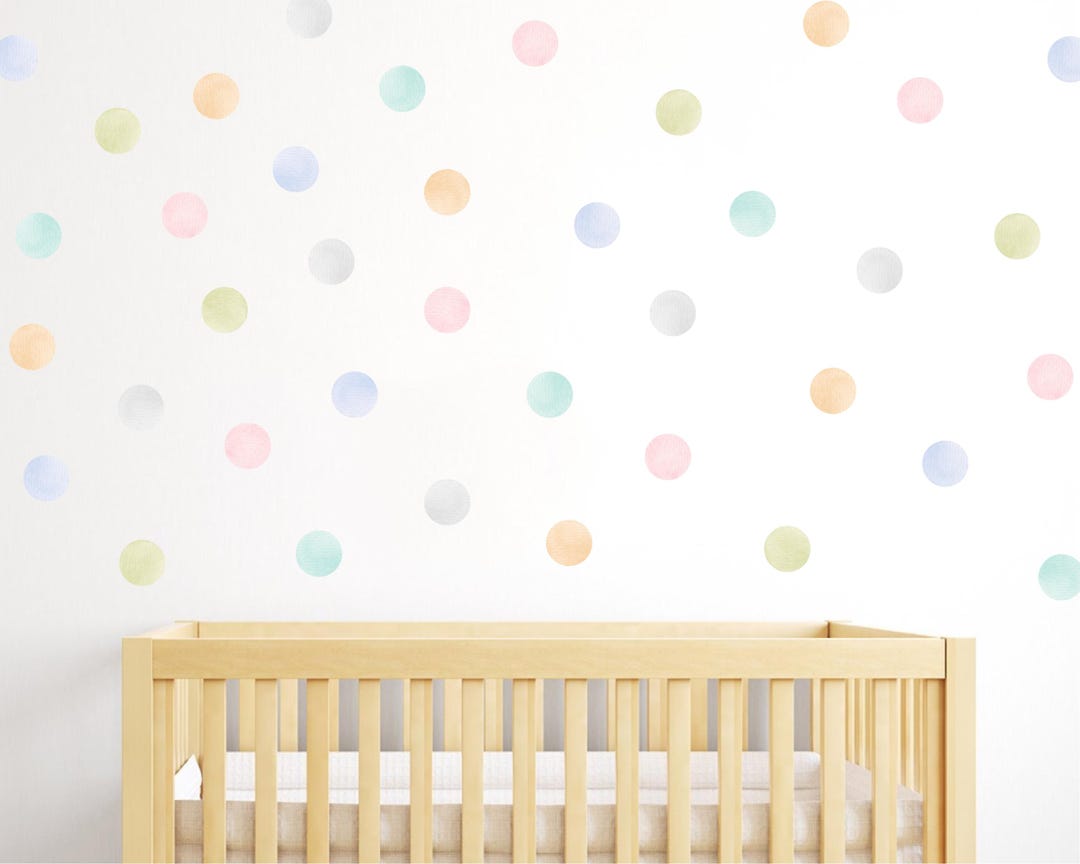 Pastel Watercolour Polka Dot Wall Decals: Nursery Confetti Stickers (85 ...