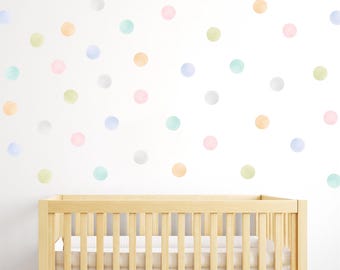 Pastel Watercolour Polka Dot Wall Decals: Nursery Confetti Stickers (85 Pack)