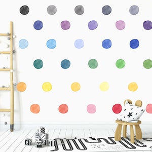 Aquarelles pois arc-en-ciel, Stickers pois Color Story, Déco pour chambre de bébé fille, Stickers muraux arc-en-ciel pour chambre d'enfant, Stickers muraux arc-en-ciel pour salle de jeux