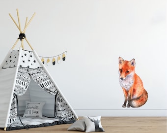 Watercolor Fox Wall Decal: Scandinavian Nursery Art (14.5x23 inches)