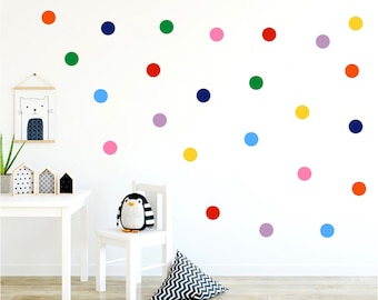 Colourful Polka Dot Wall Stickers (4 cm), Rainbow Nursery Wall Stickers, Modern Room Decor, Circle Wall Decals, Playroom Spot Wall Stickers